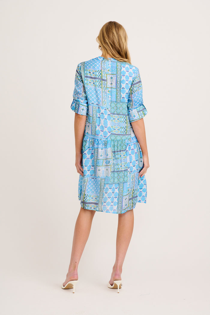 Cool Love Dress in Blue Tile Print back