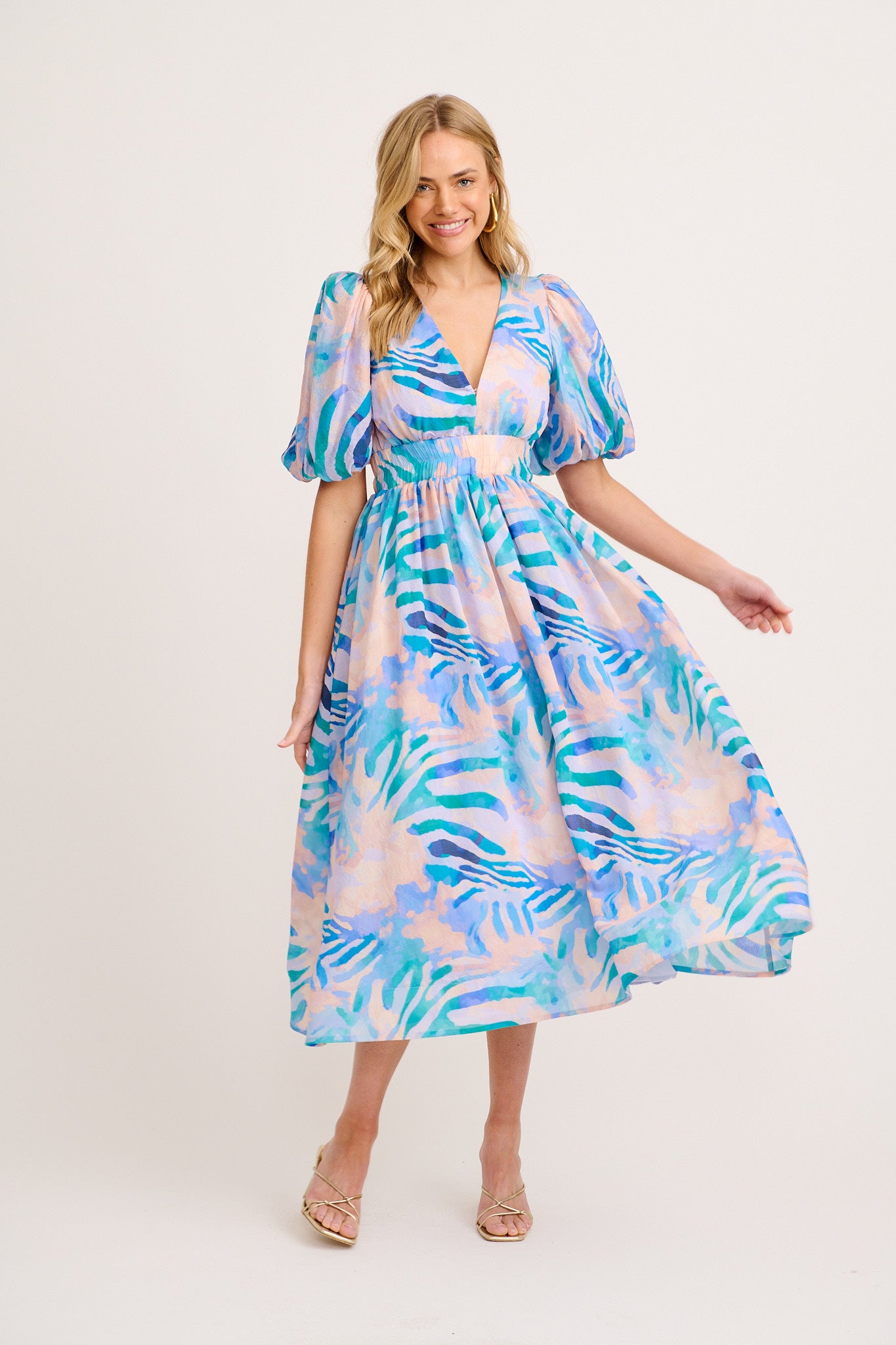Best Dressed Maxi Dress in Blue Multi Print full length