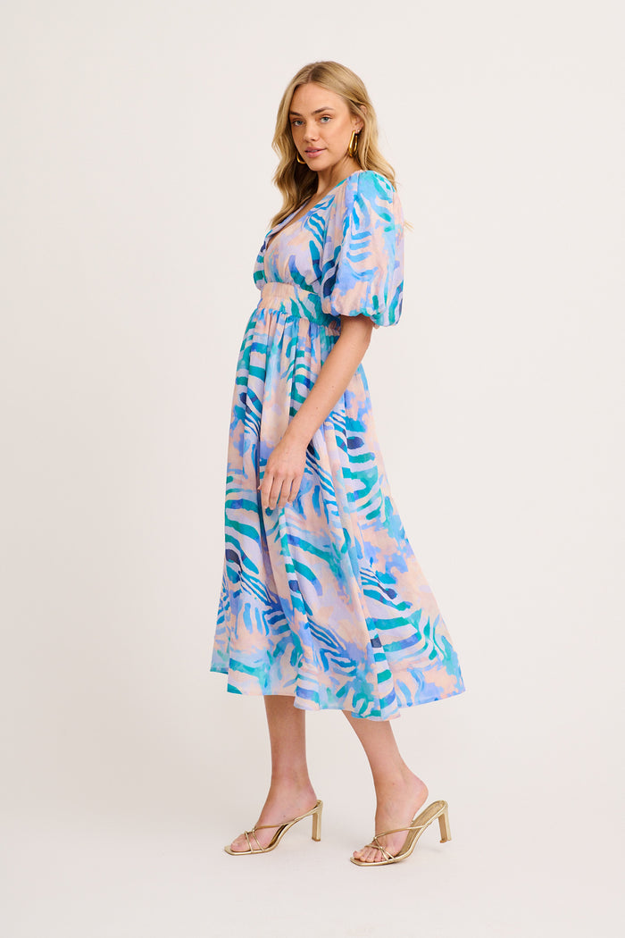 Best Dressed Maxi Dress in Blue Multi Print side