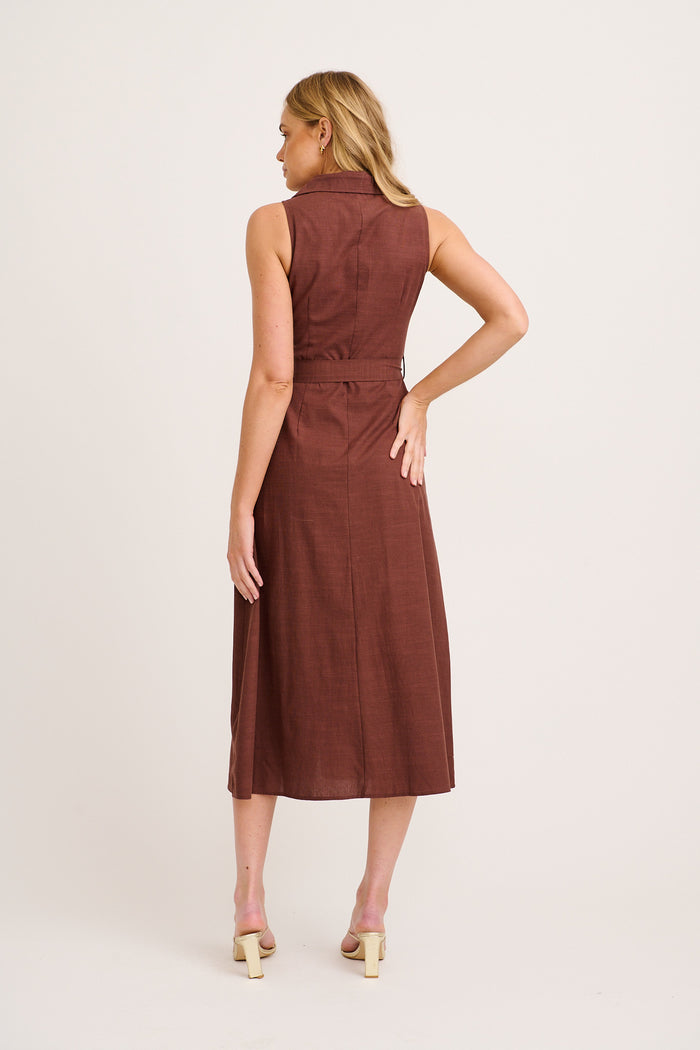 Arlena Maxi Shirt Dress in Chocolate Cotton Linen back