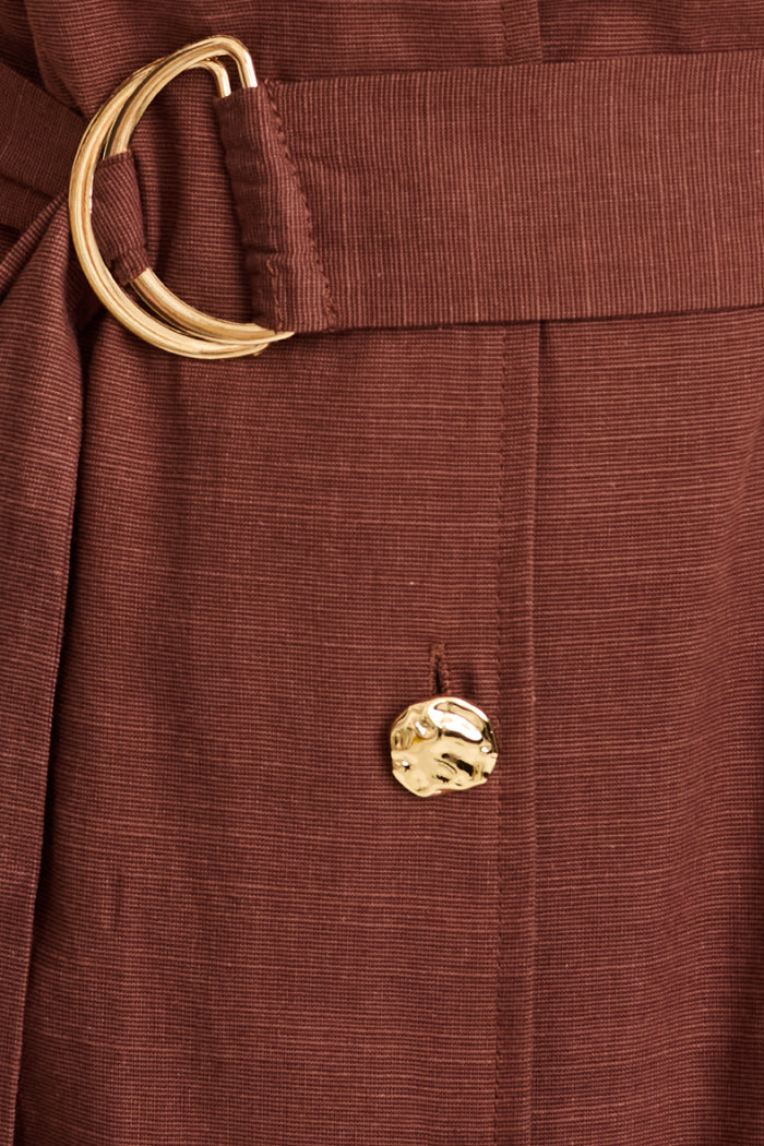 Arlena Maxi Shirt Dress in Chocolate Cotton Linen detail