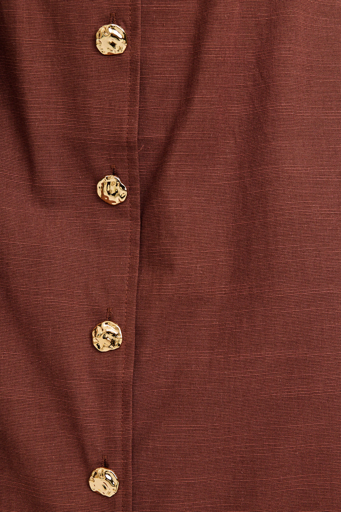 Arlena Maxi Shirt Dress in Chocolate Cotton Linen fabric