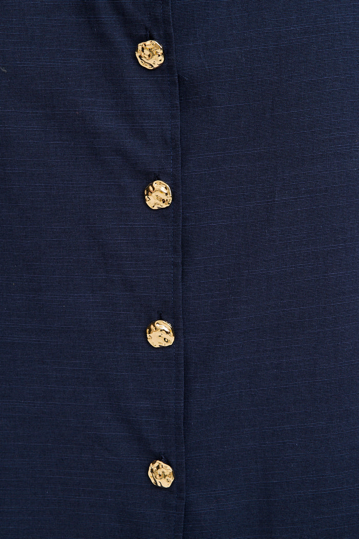 Arlena Maxi Shirt Dress in Navy Cotton Linen fabric