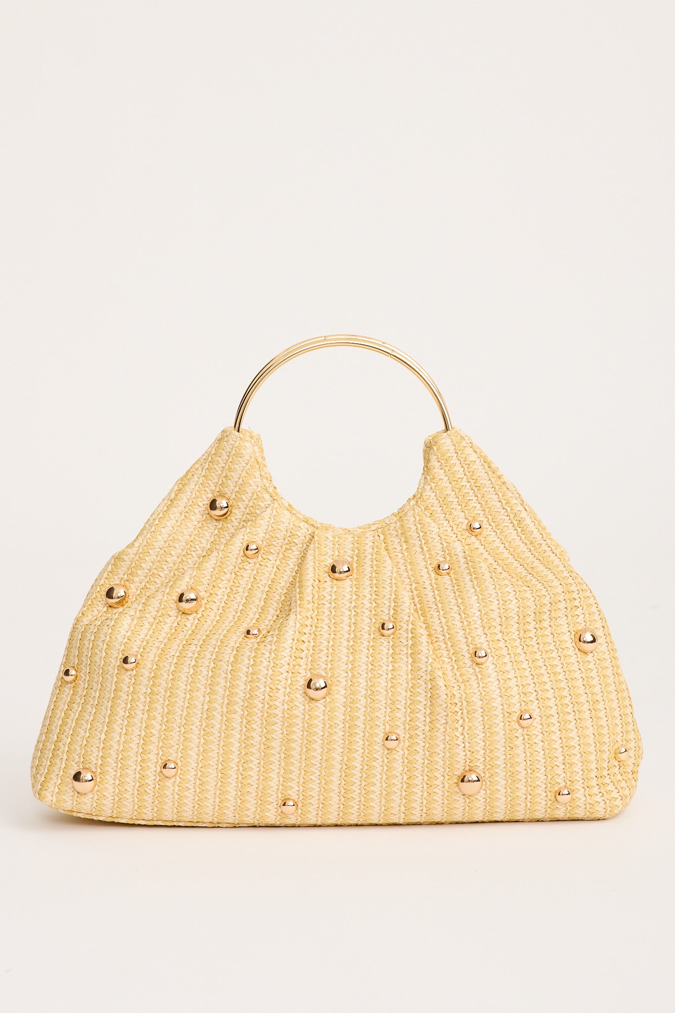 Siena Raffia Circle Handle Bag in Natural with Gold flatlay