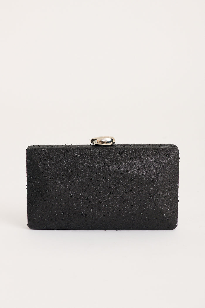Clara Clutch Bag in Black flatlay