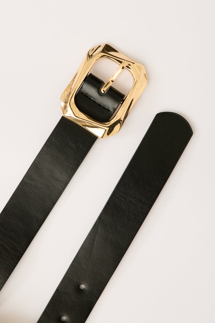 Dita Belt in Black with Gold Textured Buckle flatlay