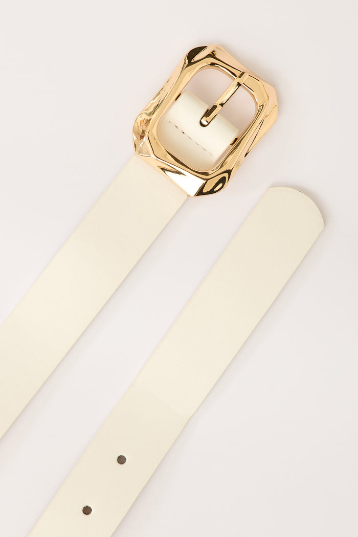 Dita Belt in Cream with Gold Textured Buckle flatlay