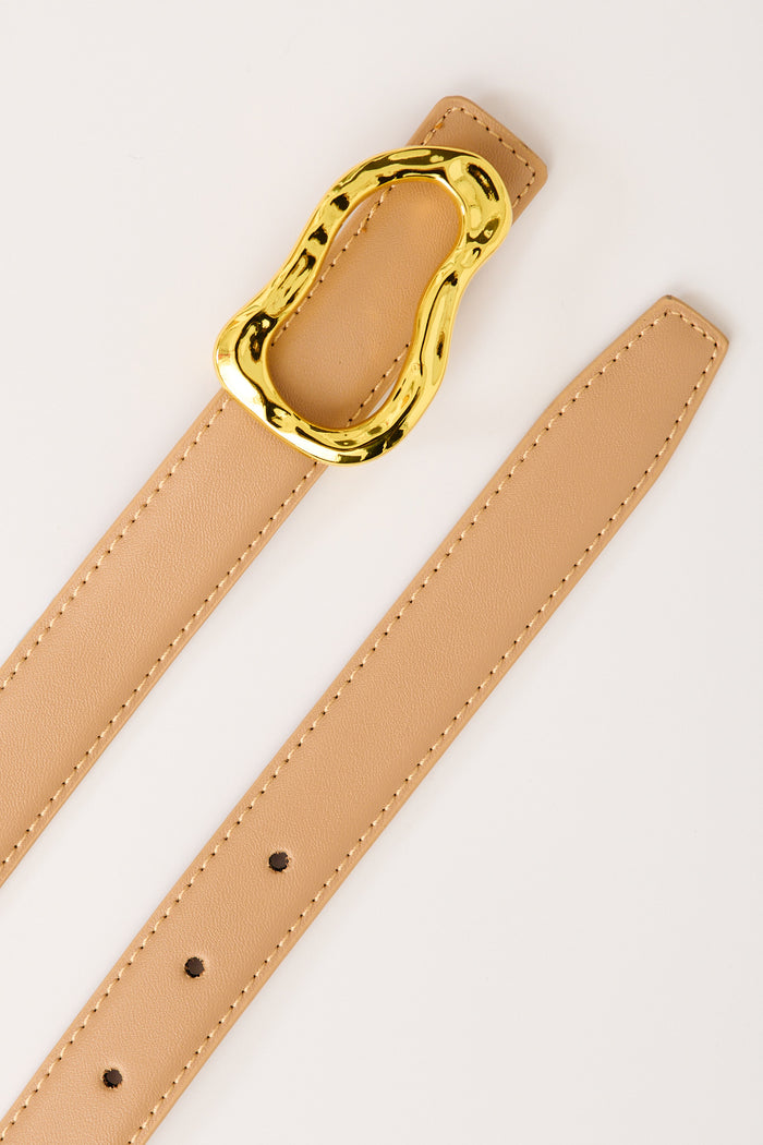 Donita Belt in Brown with Gold Irregular Buckle flatlay