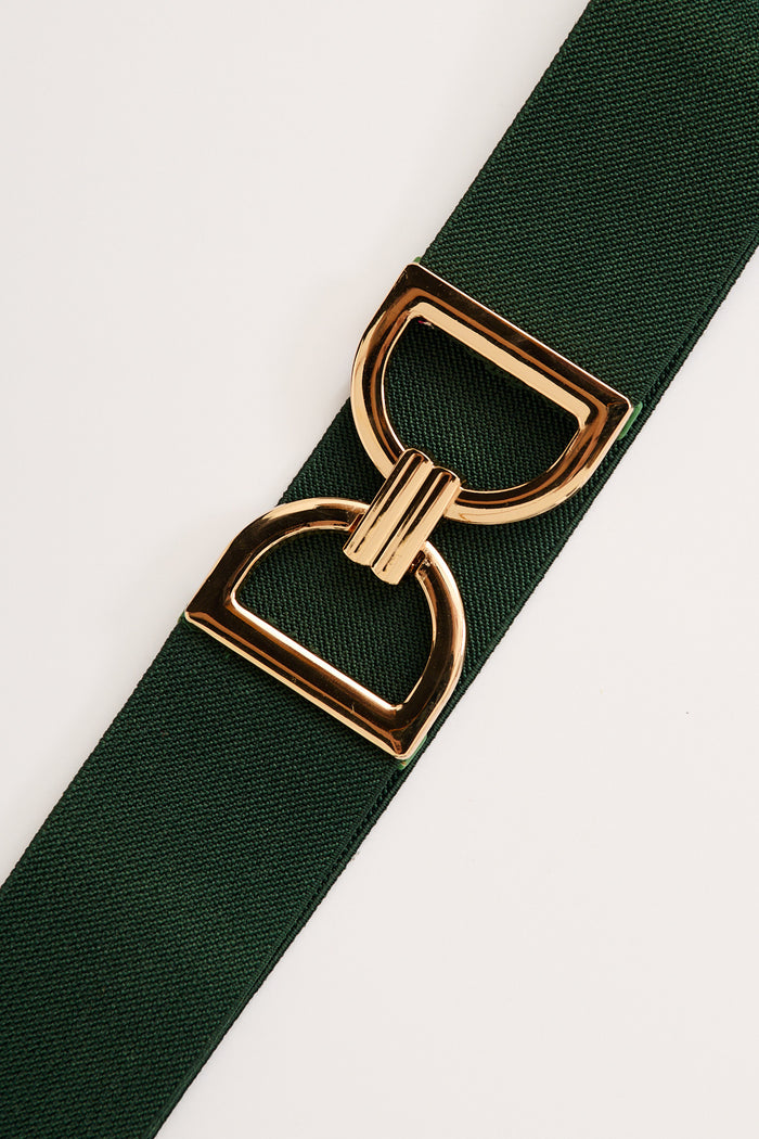 Carrie Belt in Emerald Stretch flatlay close up