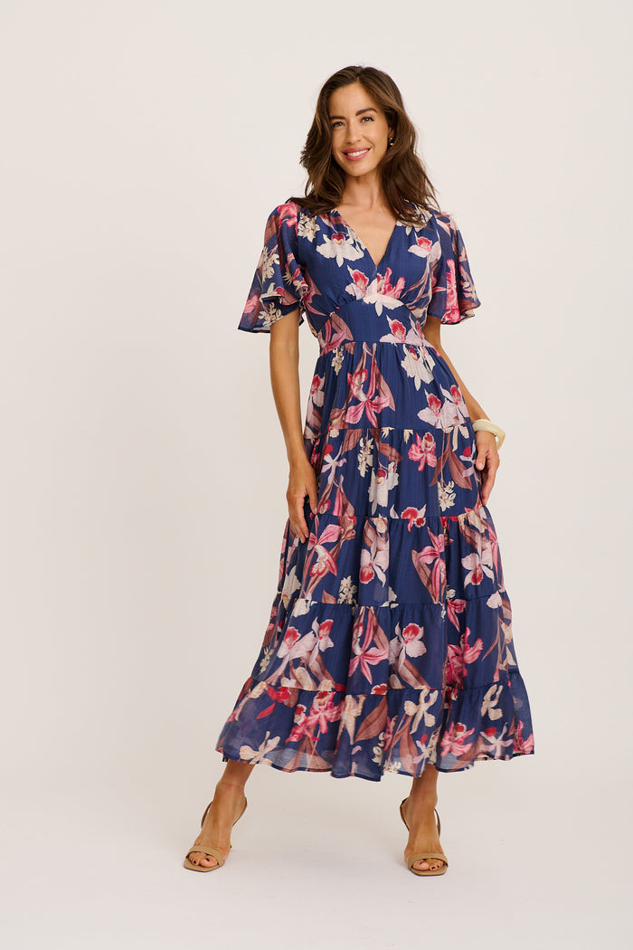 Pastel Symphony Maxi Dress in Navy Multi Floral