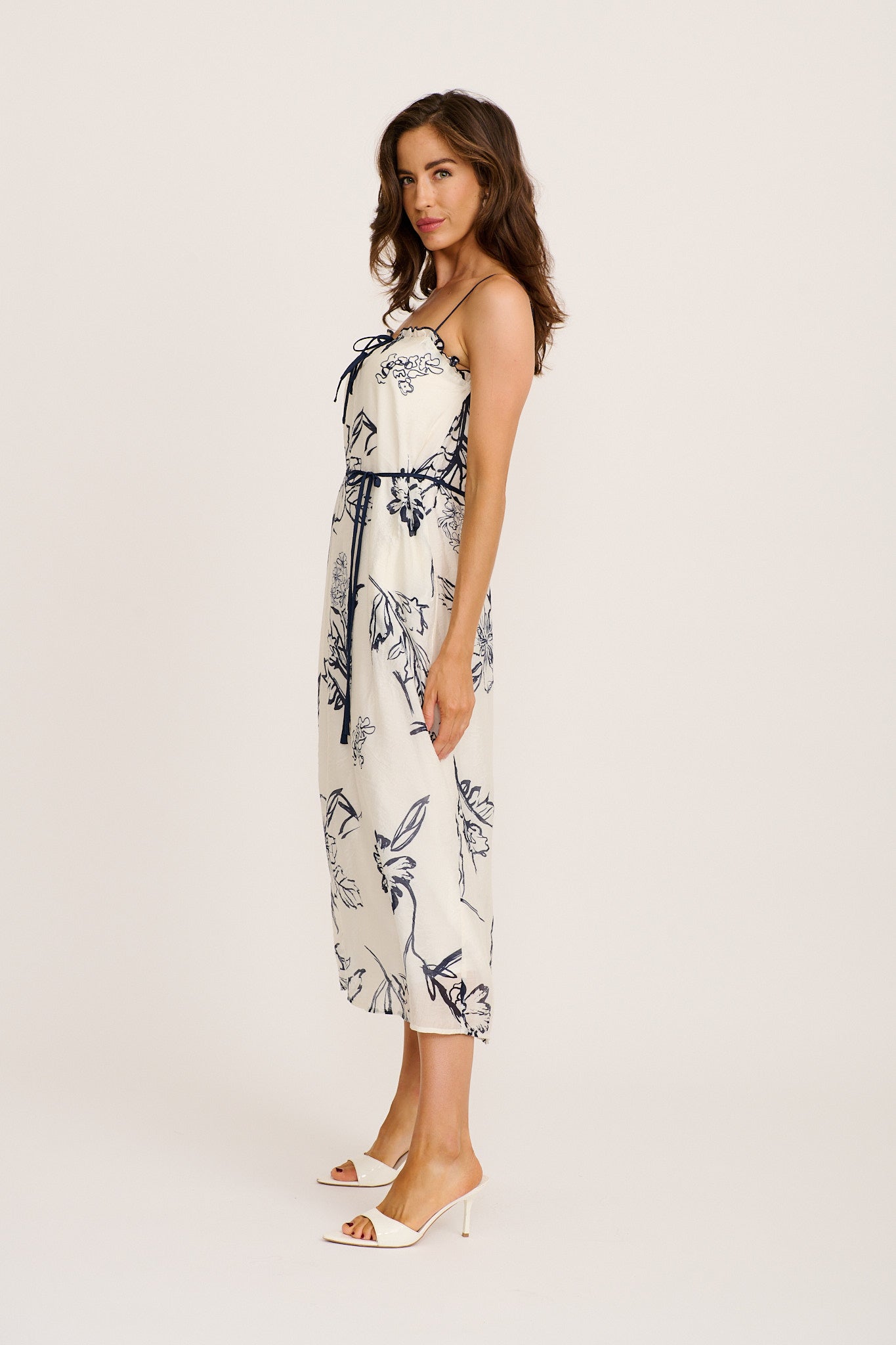 Adley Midi Dress in White Navy Floral | St Frock Adley Midi Dress in White Navy Floral | St Frock