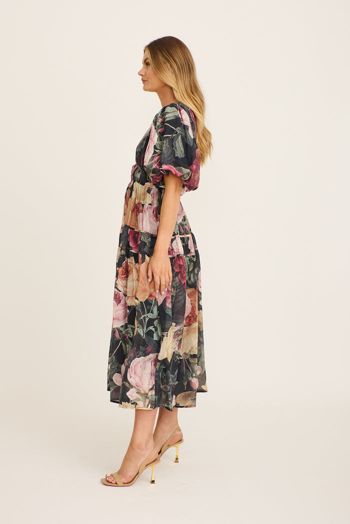 Amalie Midi Dress in Dark Multi Floral side