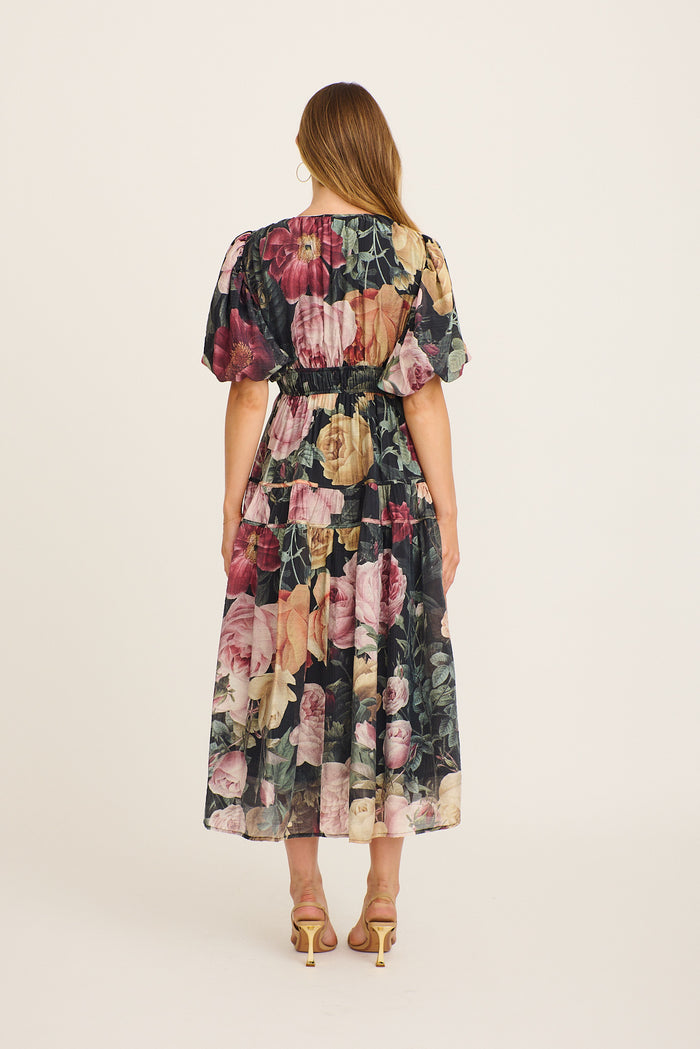 Amalie Midi Dress in Dark Multi Floral back