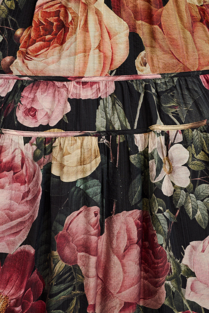 Amalie Midi Dress in Dark Multi Floral fabric