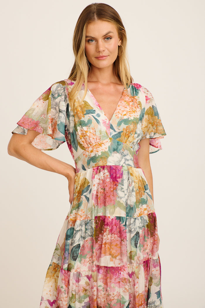 Pastel Symphony Maxi Dress in Multi Floral full length