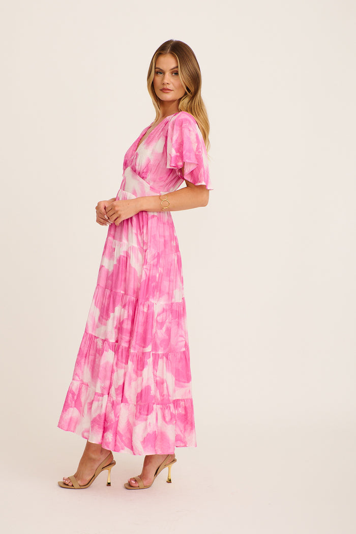 Pastel Symphony Maxi Dress in Pink with White Watercolour Print side