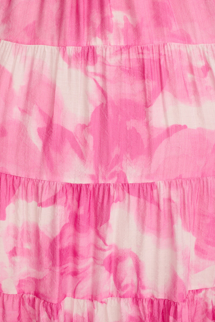 Pastel Symphony Maxi Dress in Pink with White Watercolour Print fabric