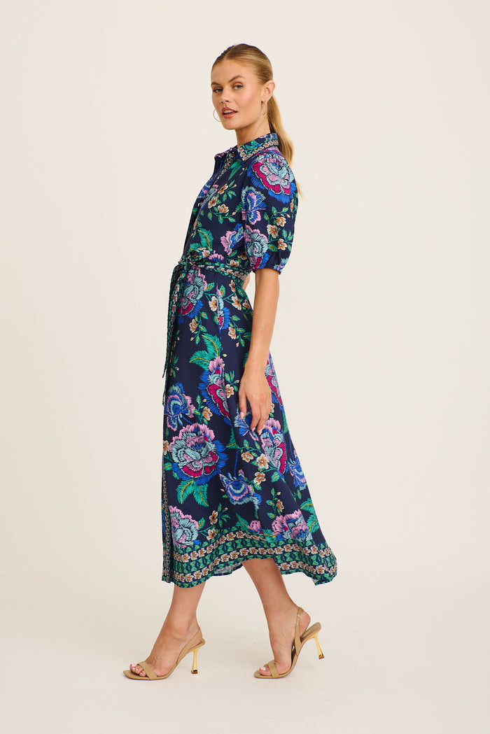 Wandering Wildflower Maxi Dress in Navy with Multi Floral front