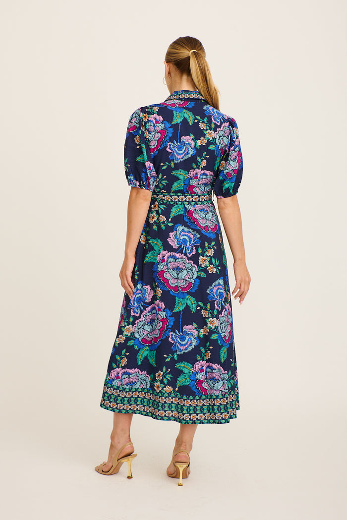 Wandering Wildflower Maxi Dress in Navy with Multi Floral side