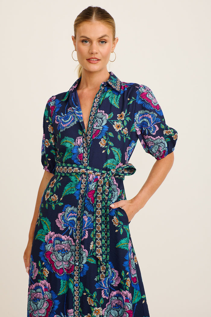 Wandering Wildflower Maxi Dress in Navy with Multi Floral full length