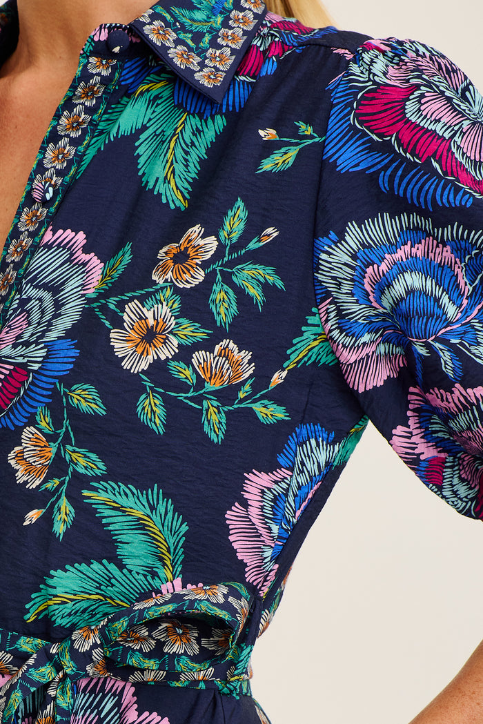 Wandering Wildflower Maxi Dress in Navy with Multi Floral back