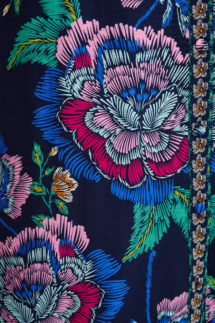 Wandering Wildflower Maxi Dress in Navy with Multi Floral detail