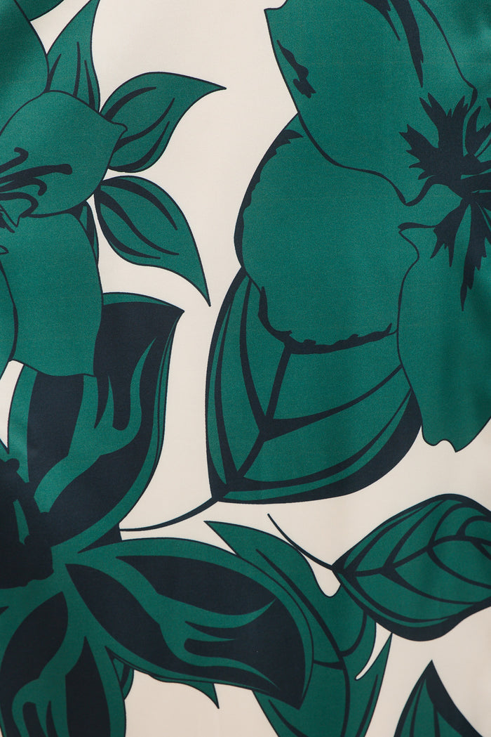 Trinity Maxi Shirt Dress in Emerald Floral Satin fabric