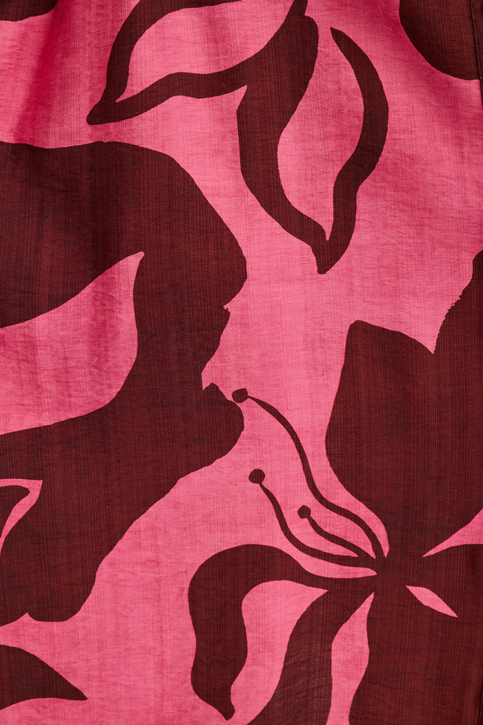 Sweet Talk Midi Shirt Dress in Wine with Pink Print detail