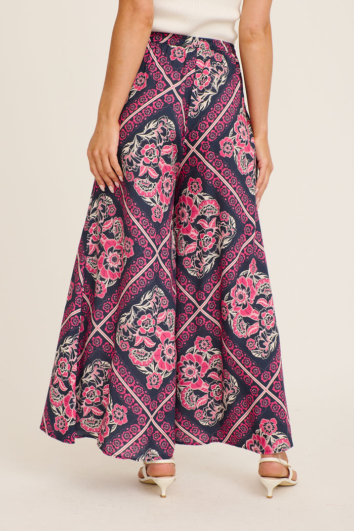 Cambree Pants in Navy with Pink Floral Tiles Print back