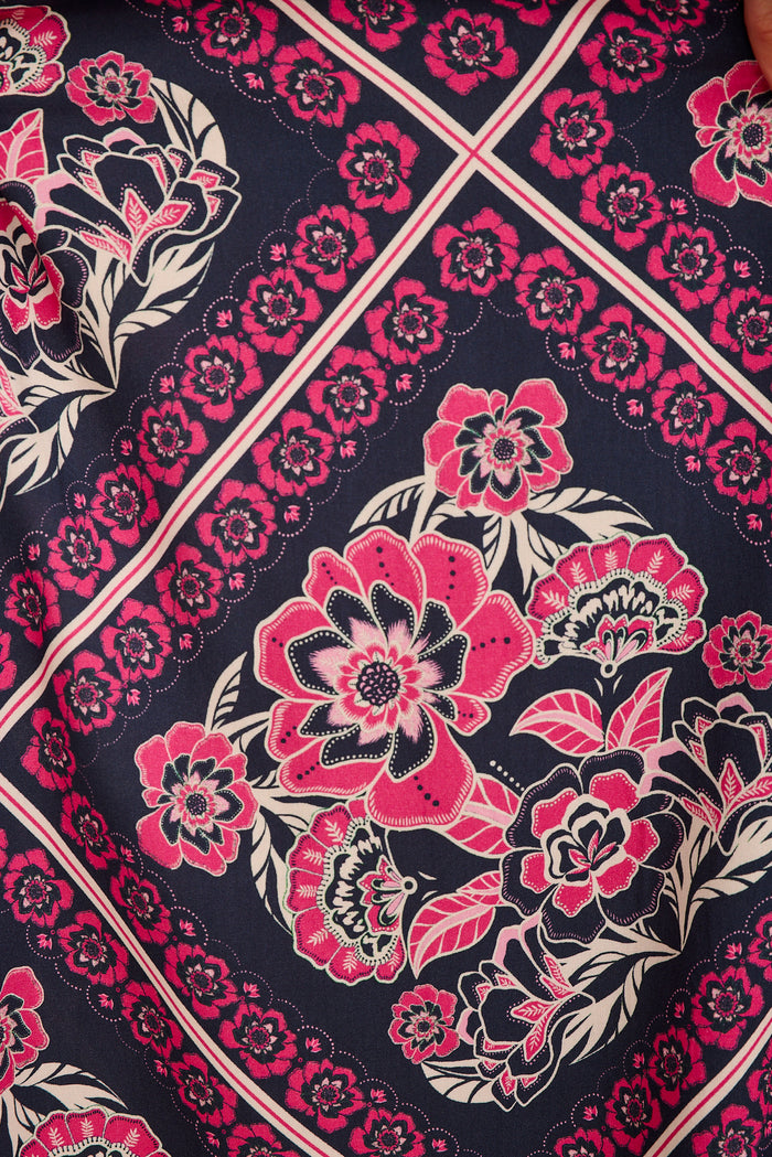 Cambree Pants in Navy with Pink Floral Tiles Print fabric