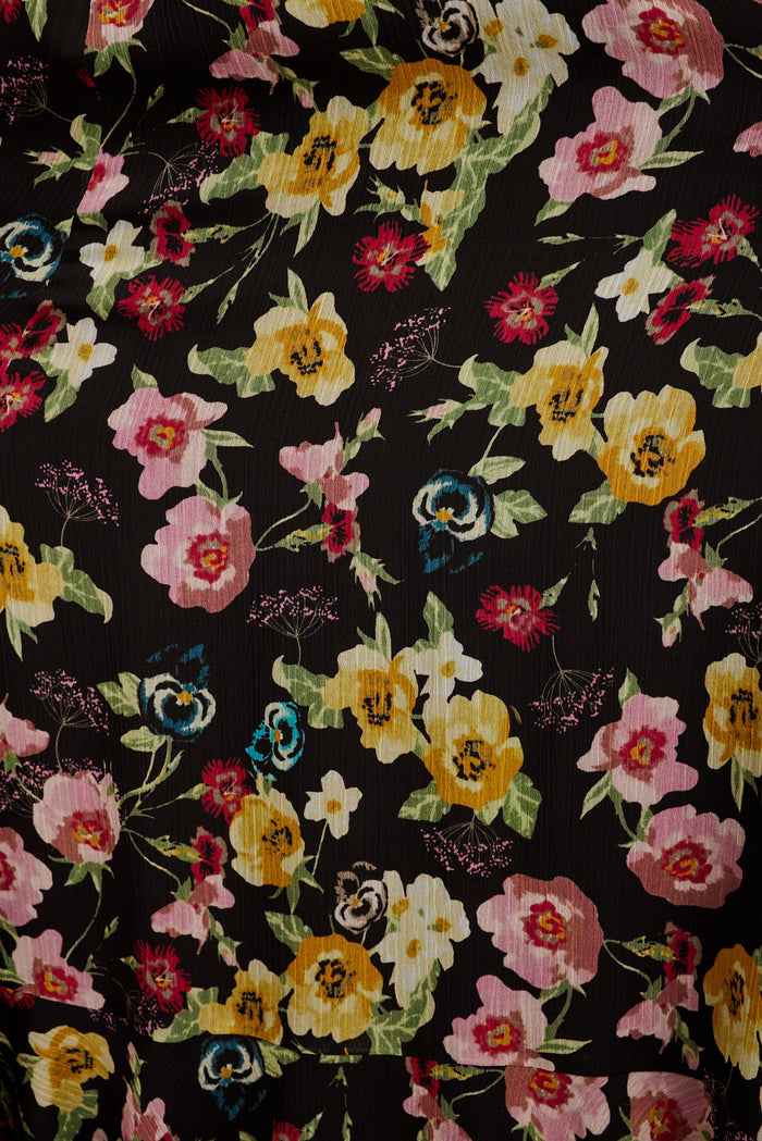 Executive Ease Maxi Dress in Black with Multi Floral Chiffon fabric