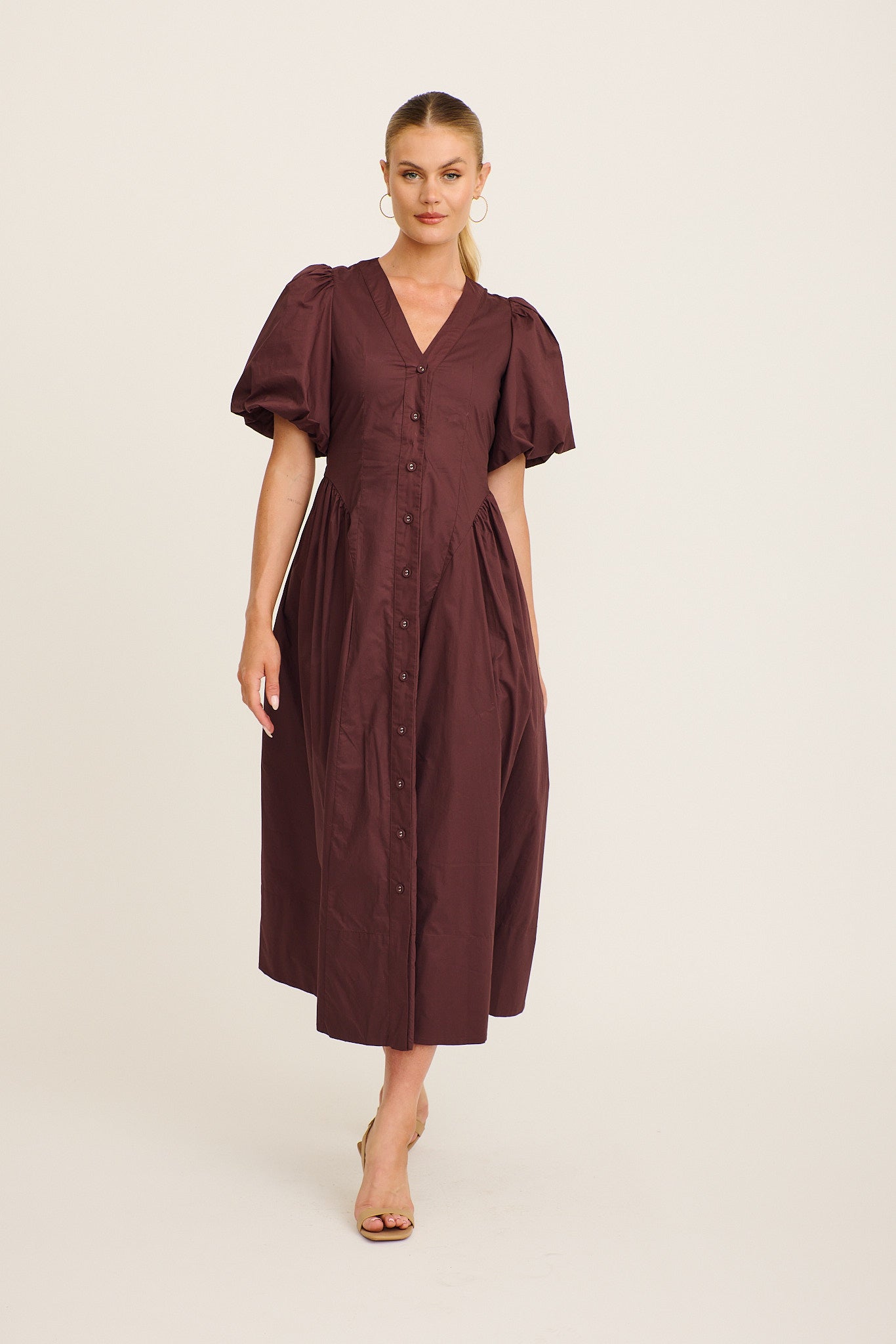 Marna Maxi Dress in Chocolate Cotton full length