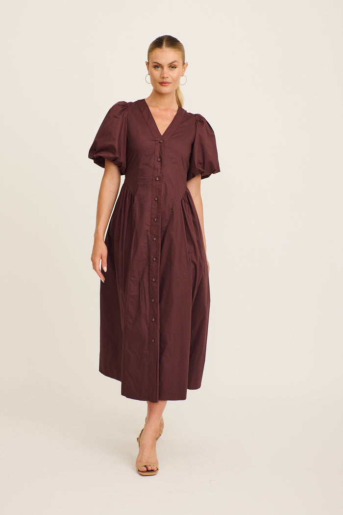 Marna Maxi Dress in Chocolate Cotton full length