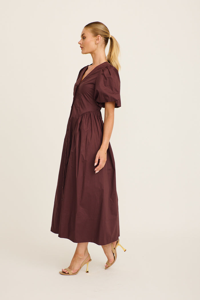 Marna Maxi Dress in Chocolate Cotton side