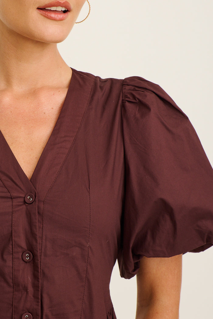 Marna Maxi Dress in Chocolate Cotton detail