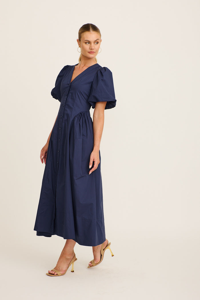 Marna Maxi Dress in Navy Cotton side