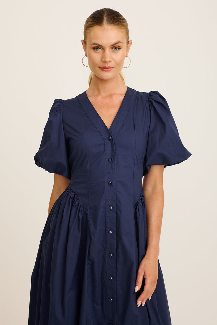 Marna Maxi Dress in Navy Cotton front