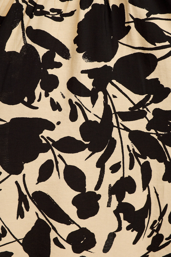 Mina Smock Dress in Black and Cream Print Linen Blend fabric