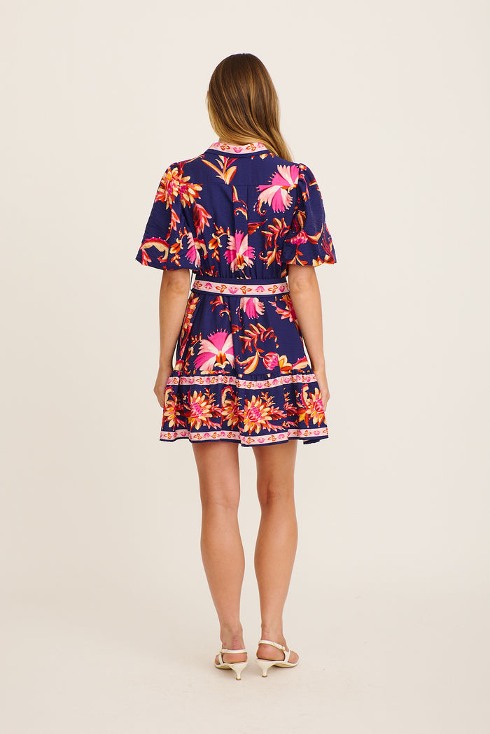 Soulful Shirt Dress in Navy with Pink Floral Linen Blend back