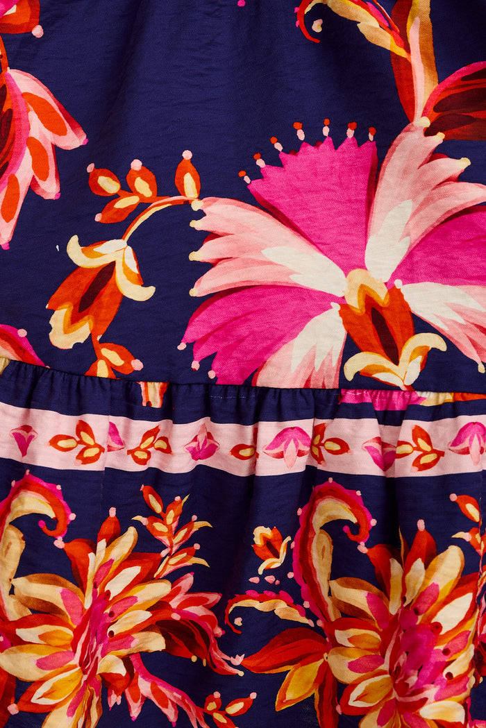 Soulful Shirt Dress in Navy with Pink Floral Linen Blend fabric