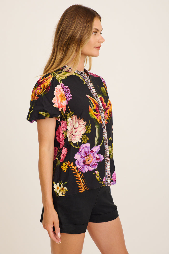 Twilight Luxe Top in Black with Multi Floral side