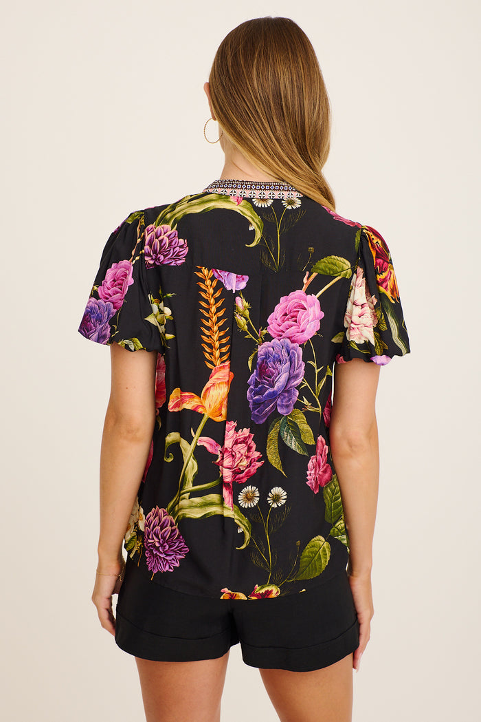 Twilight Luxe Top in Black with Multi Floral back