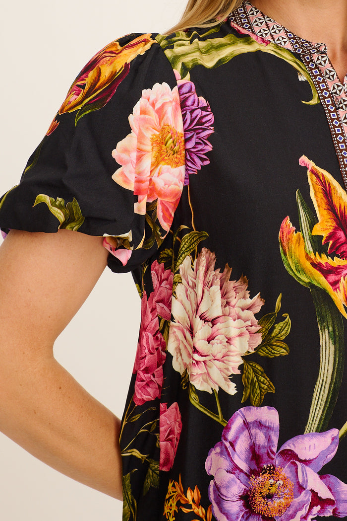 Twilight Luxe Top in Black with Multi Floral detail