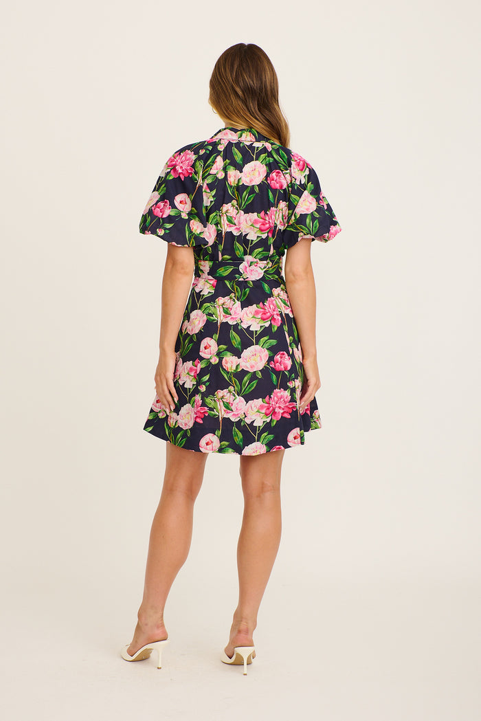Poetic Glow Shirt Dress in Navy with Blush Floral Cotton side