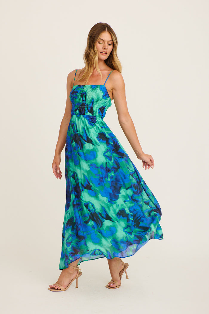 Meadow Sung Maxi Sundress in Blue and Green Watercolour Print side