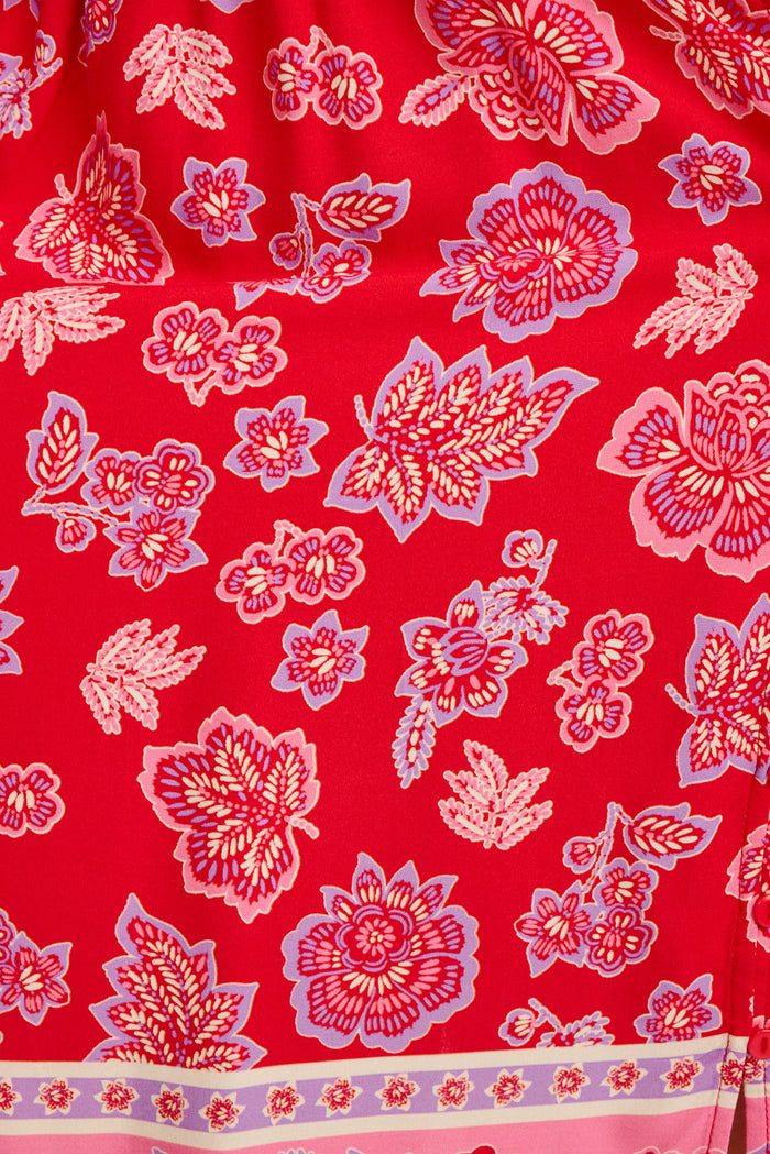 Savanna Smock Dress in Red Multi Boho Print fabric