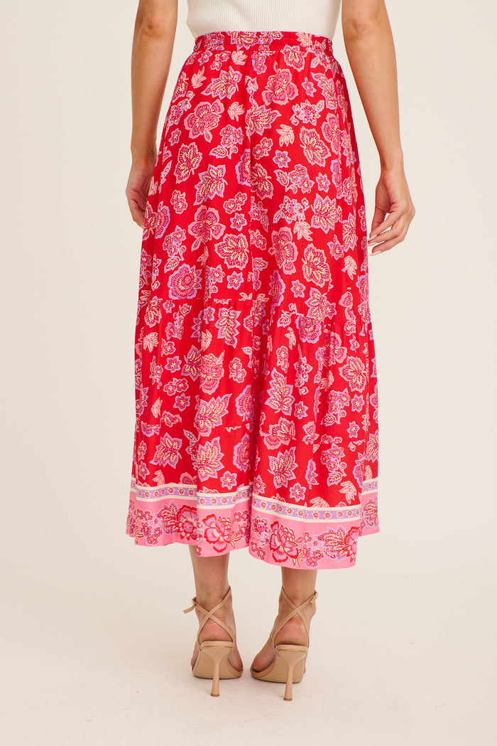 Vivi Maxi Skirt in Red Multi Boho Print back