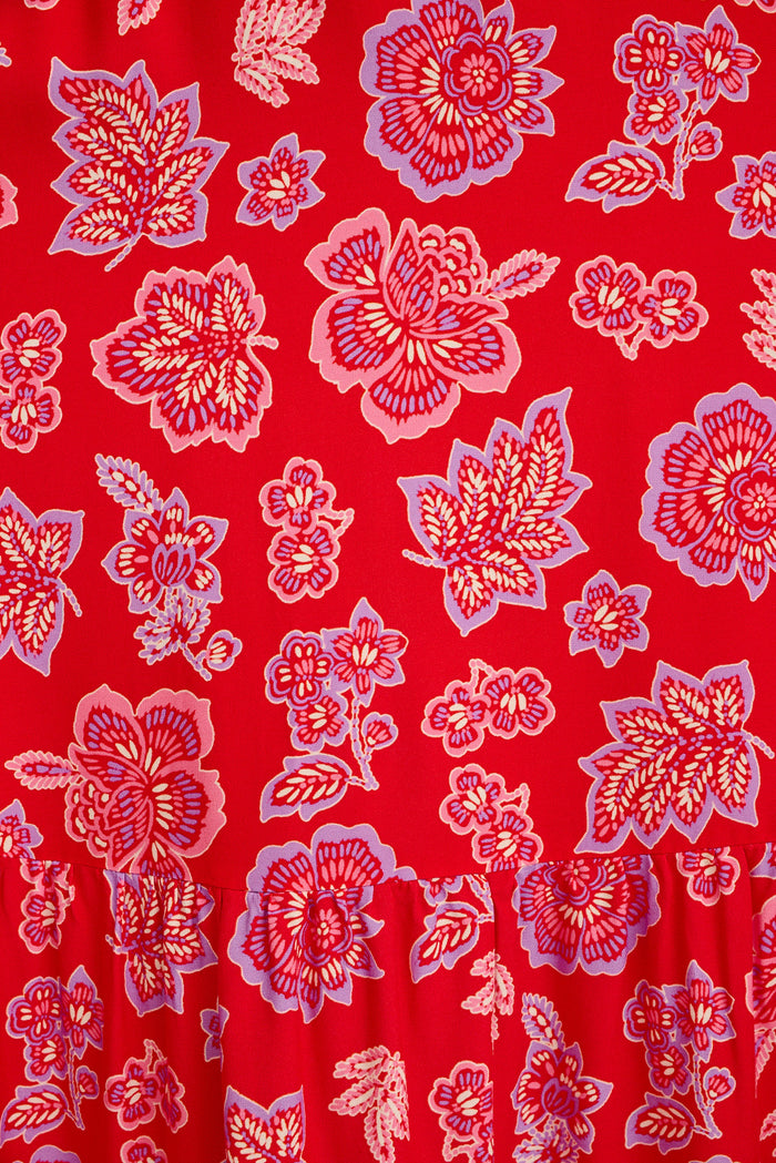 Vivi Maxi Skirt in Red Multi Boho Print fabric