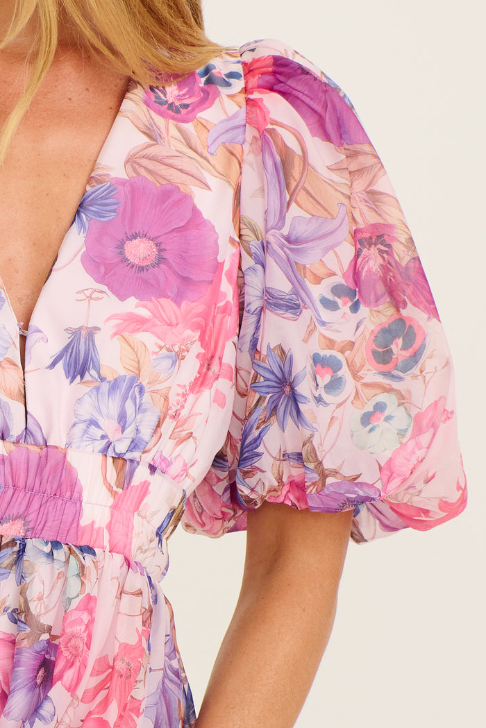 Champagne Nights Dress in Purple Floral Organza detail