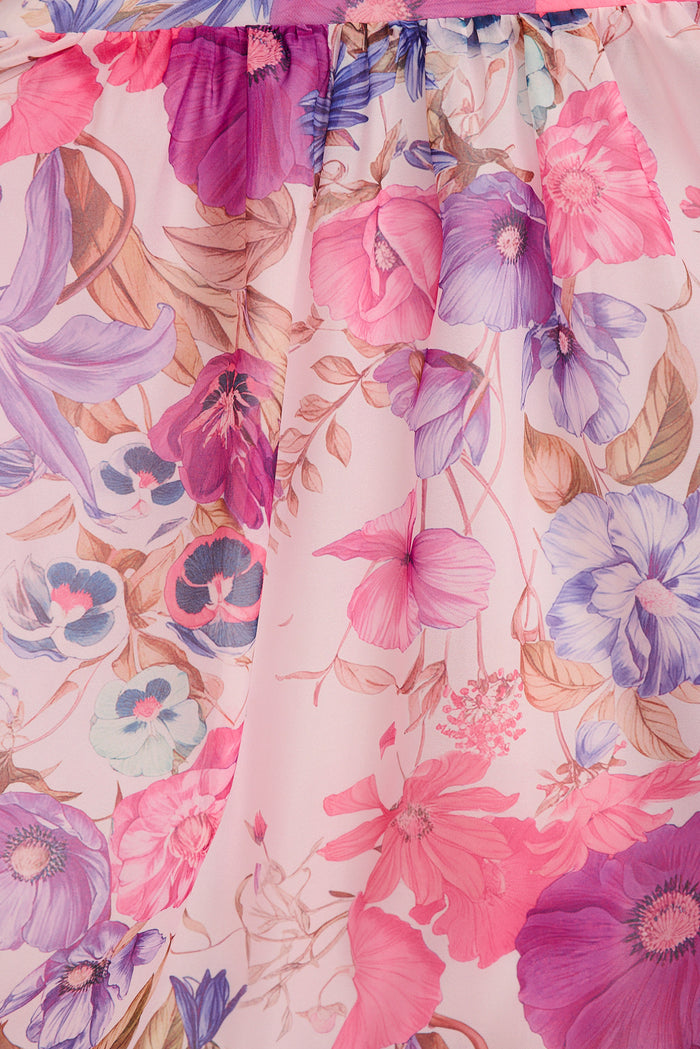 Champagne Nights Dress in Purple Floral Organza fabric